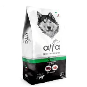 אלפא פאפי בטעם בקר וכבש פרימיום לכלב גור 20 ק